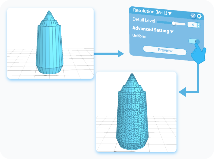 Toggle to enable the Uniform setting in the Advanced Settings of the Resolution tool